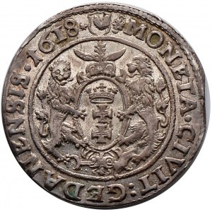 Zygmunt III Waza, ort 1618, Gdańsk, liść klonu (R2)