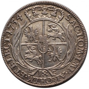 August III, ort 1754 EC, Lipsk, litera L na ramieniu, nienotowany