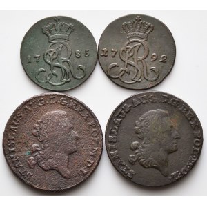 Stanisław August Poniatowski, zestaw 4 monet miedzianych, w tym trojak 1774 AP