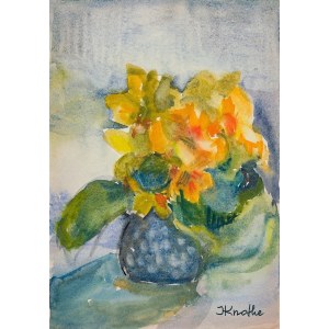 Irena Knothe (1904-1986), Blumenstrauß in einer blauen Vase, 1960er Jahre.