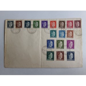 KOPERTA ZE ZNACZKAMI, ZNACZKI POCZTOWE OD 1 DO 80, UKRAINE DEUTSCHES REICH, 18 ZNACZKÓW, 1942 R