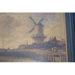 D'après Van Ruysdael, Le moulin de Wick, huile sur toile 23x28 cm vers 1900. (accidents restaurés au cadre)