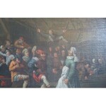 Ecole hollandaise XVIII / XIX siècle. Scène de taverne ,huile sur toile, 60x81 cm. ( rentoilé ? )