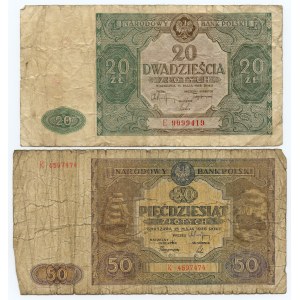 20, 50 Zloty 1946 - Satz von 2 Stück