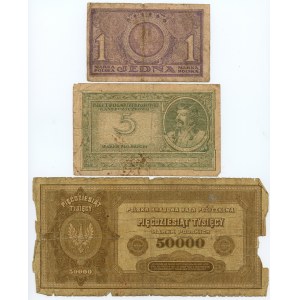 1-50.000 marek polskich 1919, 1922 - set 3 sztuk