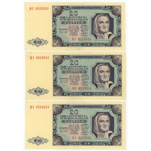 20 Zloty 1948 - Serie HI - Satz von 3 Stück