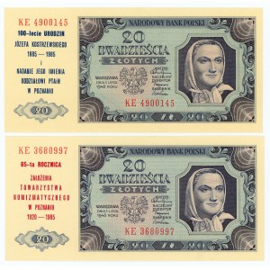 20 złotych 1948 - seria KE - z nadrukiem okolicznościowym - set 2 sztuk