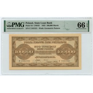 100.000 Polnische Mark 1923 - Serie C - PMG 66 EPQ - 2nd max note