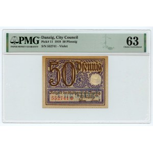 Danzig/Danzig - 50 Fenig (Pfennig) 1919 - PMG 63 - Stempel UNGÜLTIG