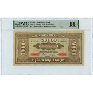 50.000 Polnische Mark 1922 - Serie X - PMG 66 EPQ - 2. maximale Note