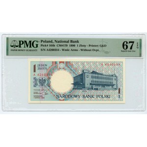 Miasta Polskie, Gdynia - 1 złoty 1990 - seria A - PMG 67 EPQ - 2-ga max nota