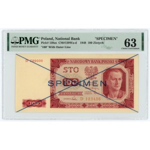 100 zloty 1948 - series D789000/D123456 - SPECIMEN - PMG 63