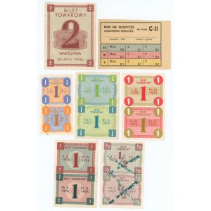 Bilety towarowe na słodycze + kartki na cukier (1976-1977) - zestaw 7 sztuk