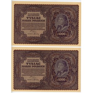 1.000 marek polskich 1919 - I seria BR zestaw 2 sztuk z kolejnymi numerami seryjnymi