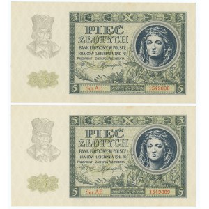 5 złotych 1941 - seria AE - set 2 sztuk - numeracja po kolei