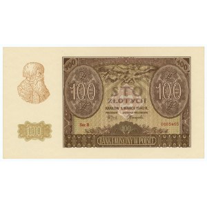 100 złotych 1940 - seria B - fałszerstwo ZWZ - Numerator wiśniowy