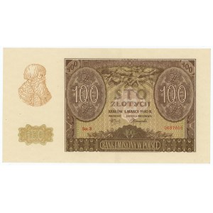 100 złotych 1940 - seria B - fałszerstwo ZWZ - numerator czerwony.
