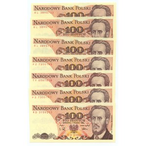 100 złotych 1988 - serie RD, PZ, TF, RL - zestaw 7 sztuk