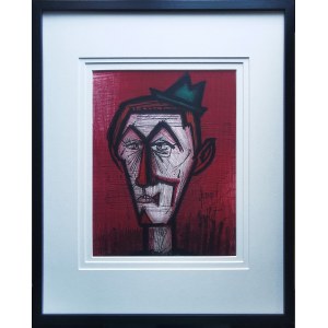 Bernard Buffet (1928-1999), Klaun na červenom pozadí, 1967