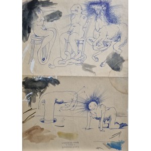 Franciszek Starowieyski (1930-2009) Vývoj paní Thonetové prvky a náčrty návrhu plakátu, z kreseb Franciszka Starowieyského
