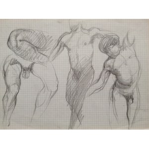Franciszek Starowieyski (1930-2009) Elemente und Skizzen von anatomischen Akten aus Franciszek Starowieyskis Zeichnungen von Männern auf Papier