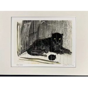 Jozef Wilkoń (b.1930) Black Panther limited A4 size inkography