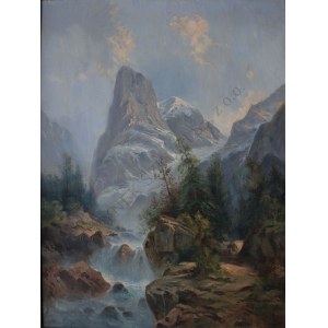 S.J.Gottfried(XIX w.), Potok ze szczytem górskim w tle