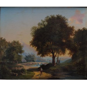 Friedrich Mayer-Schulthess-przypisywany (1792-1870), Pejzaż włoski z wulkanem