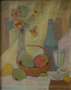 Jan Hrynkowski (1891-1971), Martwa natura z koszem owoców i kwiatami
