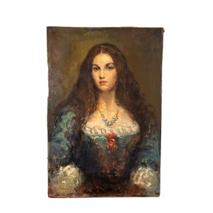 ANONIMO, Portrait of a woman with long hair and a dress in various colors