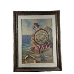UNIDENTIFIED SIGNATURE, Woman with a parasol by the seaside