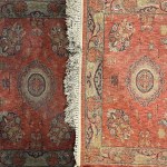 Red embroidered silk carpet