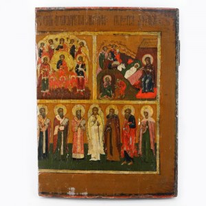 Line icon scene from the life of Jesus with angels and saints
