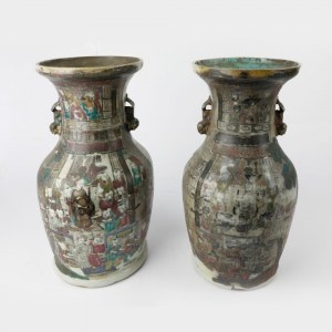 Pair of polychrome porcelain vases
