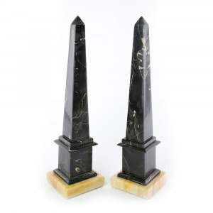 Pair of black Alpine marble obelisks