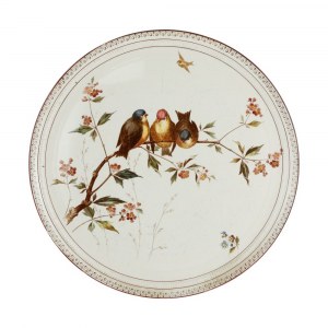 White ceramic wall plate with branches and birds