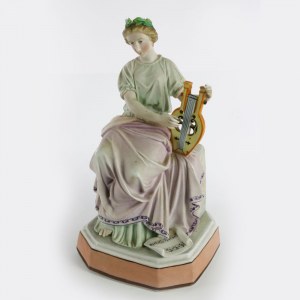 Harp player, volume sculpture in polychrome porcelain