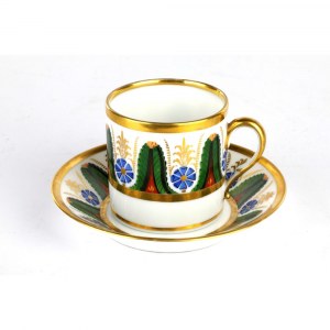 Polychrome porcelain cup and plate