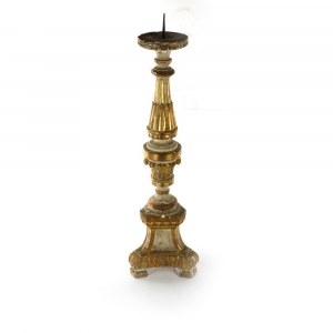 Wooden torch holder with white lacquer and pure gold