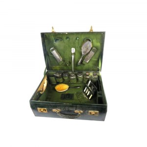 Leather suitcase with toiletry bag