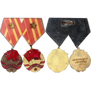 China Lot of 2 Medals of Sino-Soviet Friendship by One USSR Soldier with Docs 1951 - 1959