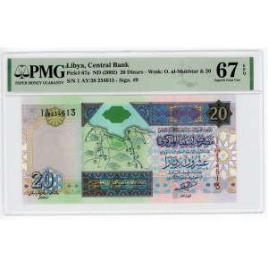 Libya 20 Dinars 2002 (ND) PMG 67 EPQ