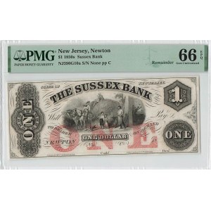 United States New Jersey Newton Sussex Bank 1 Dollar 1850s Remainder PMG 66 EPQ