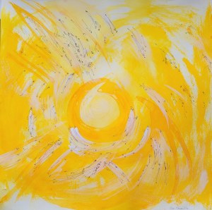 Ewa Kujawska, Sunny/ Towards the Light No. 2, acrylic on paper, 47x47 cm light framed, 2023