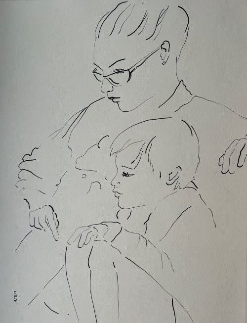 Katarzyna Haber, Children, rysunek piórkiem i tuszem na papierze, 41,5x30 cm 2020