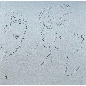 Katarzyna Haber, Dzieci, rysunek piórkiem i tuszem na papierze, 23x23 cm, 2022