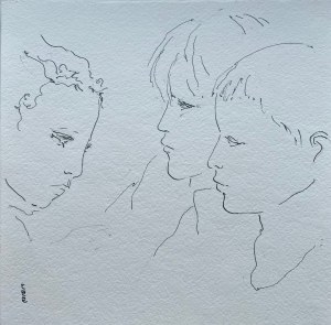 Katarzyna Haber, Children, pen and ink drawing on paper, 23x23 cm, 2022