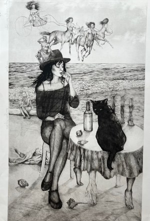 Anna Janusz-Strzyż (1968), Party in the company of feelings and senses, dry needle, A.P. 98x67cm, 2001