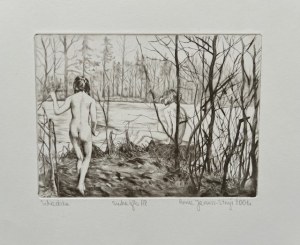 Anna Janusz-Strzyż, Schadzka, dry needle, A.P. 34x23cm, 2001.