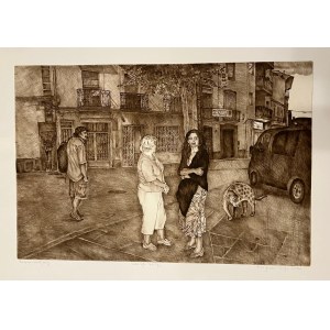 Anna Janusz-Strzyż, Pielgrzym i kwiaty nocy, sucha igła, stan II, 1/2 90x66cm, 2014 r.